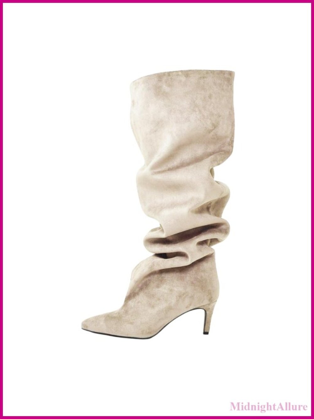 Slouch Knee High Boots Pointed Toe Faux Suede Stiletto Heel Pull-On